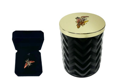 Cote Noire - Herringbone Candle With Scarf - Black & Gold - Red bee Lid - HCG02